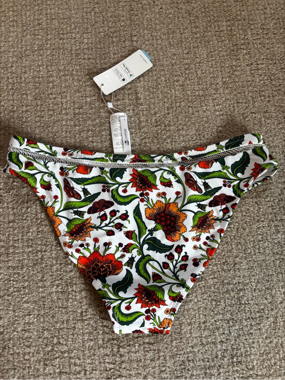 Cupshe NWT Floral Bikini Bottom Size Large White Orange Green Swim - Picture 5 of 6